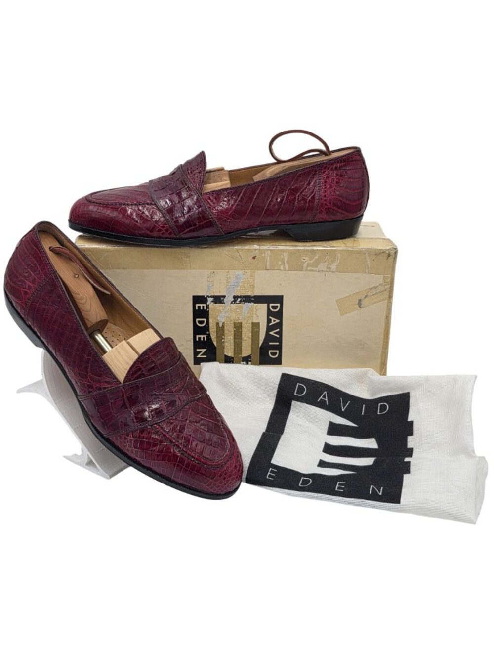 Vintage Crocodile Burgundy David Eden Exotic Italy Loafers Mens 11 Dress Shoes - Picture 2 of 15